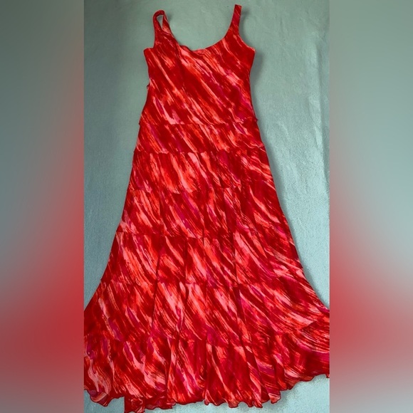 JONES NEW YORK tiered maxi tank dress red orange pink ruffle fully lined size 14 - Picture 2 of 7